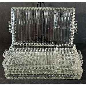 Vintage Hazel-Atlas 1305 Set‎ of 4 Each Ball & Ribbed Rectangular Snack Plates